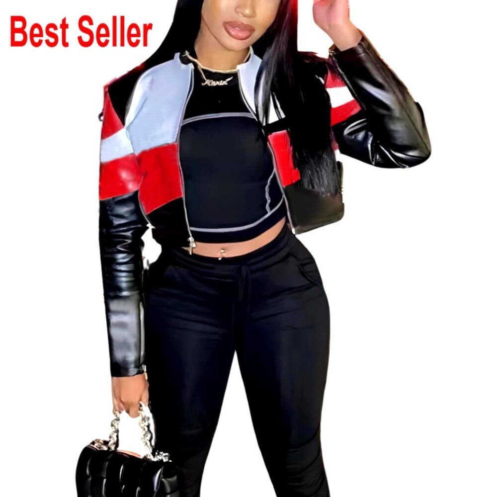 Leather Bomber Motorcycle Jacket Long Classic Fit All Season Casual